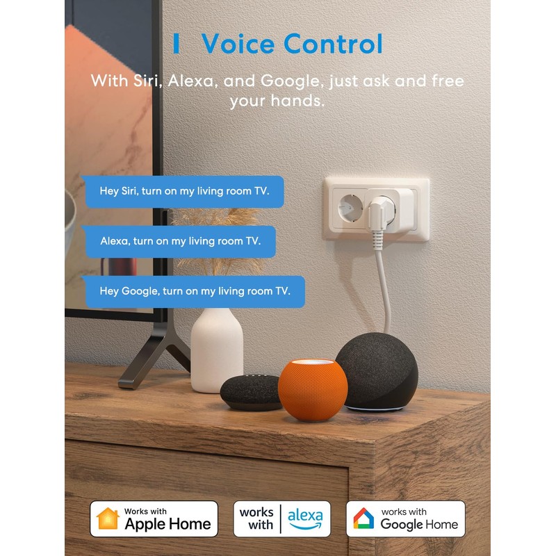 Meross Smart WLAN Socket with Current Measurement 16 A, WiFi