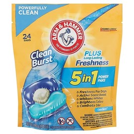 Arm & Hammer, 5 in 1 Power Paks Concentrated Clean Burst Laundry Detergent, 24 Count