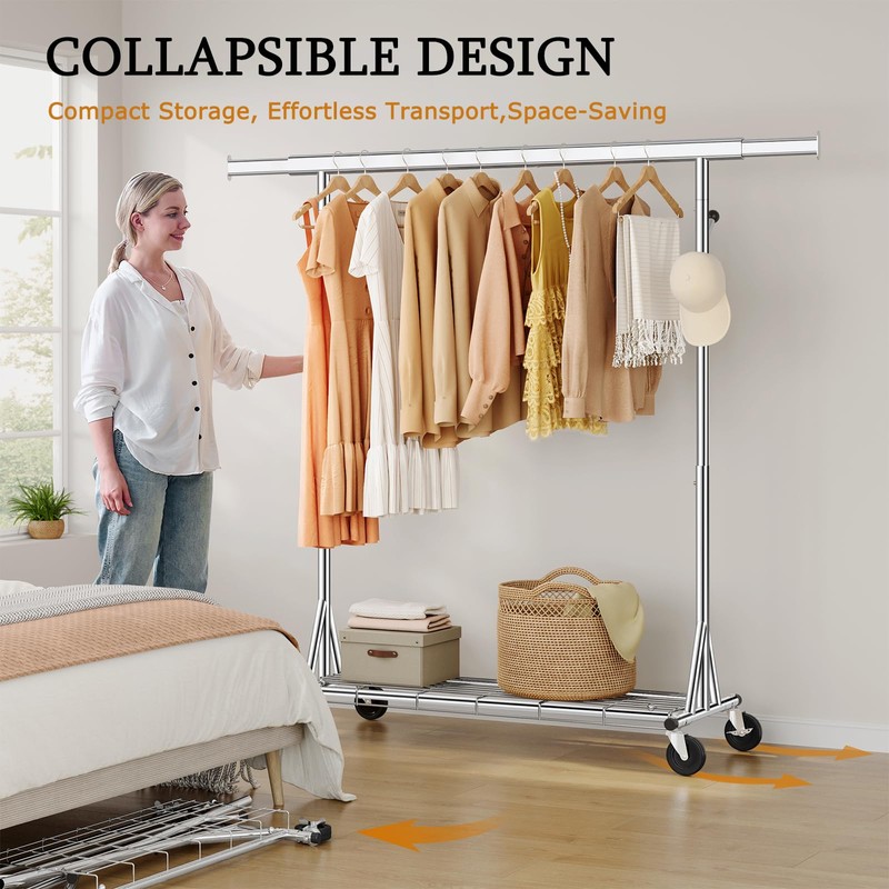Gewudraw Heavy Duty Clothes Rack Load 630 lbs, Metal Rolling