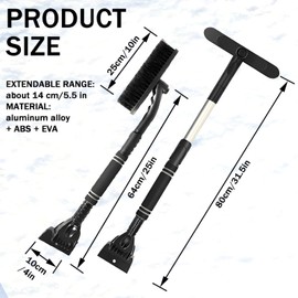 DTXYBC 3-in-1 Car Ice Scraper, Extendable Snow Removal Brush, Removable Ice Scraper, Ice Scraper Car with Broom, Car Ice Scraper with Foam Handle, for Car Windscreens, Windows