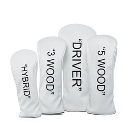 Golf Club Covers – Premium Leather Driver Headcover, Fairway Wood, 3 Wood, Hybrid, Fits Mallet Blade Putter Head Covers (White Headcover, Set)