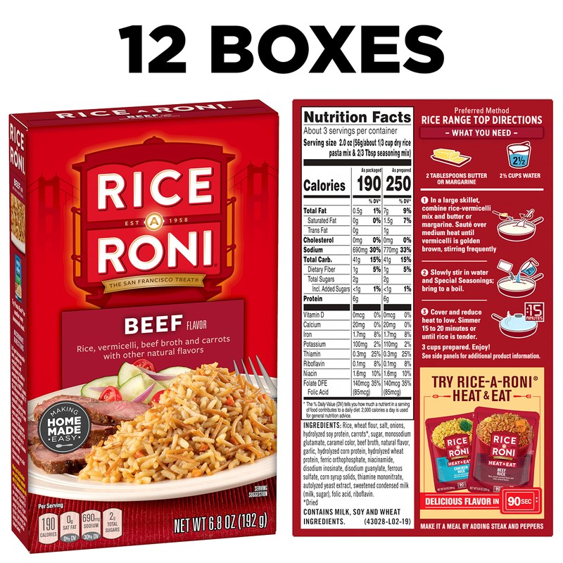Rice-A-Roni Beef, 6.8oz Boxes (12 Pack)