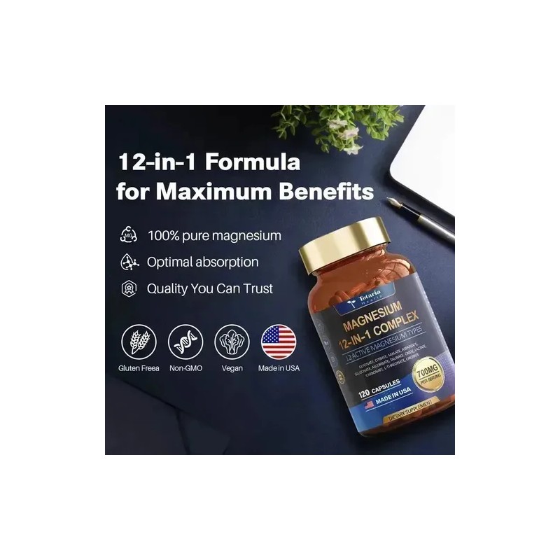 2pcs Totaria Health Complejo Magnesio 700mg Suplemento