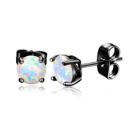 White Lab Created Fire Opal Stud Earrings Black Plated Ginger Lyne Collection
