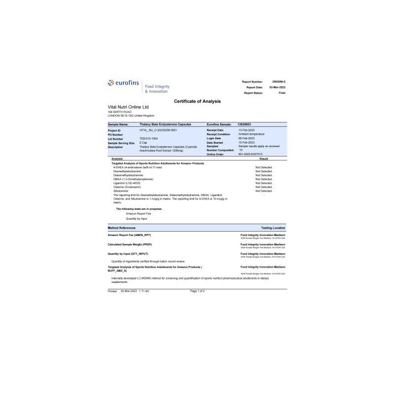 Thalacy Beta Ecdysterone 1200Mg 60 Count Muscle Building Supplement Plant