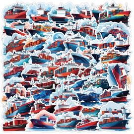 Cargo Ship Stickers 50 Pcs Waterproof Cute Cartoon Transportation Ship Stickers for Laptop Water Bottle Hard Hat Skateboard Scrapbook Car Luggage,Vinyl Funny Boat Sticker for Teens Adults kids