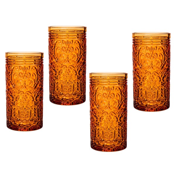 Godinger Jax Highball Beverage Glass Cup Orange Spice – Set