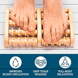 TheraFlow Wooden Foot Massager Roller - Deep Tissue Plantar Fasciitis Massager, Wellness & Walking Gifts for Women & Men, Foot Massagers for Pain and Circulation (Plus Reflexology Chart)