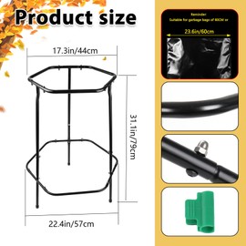 Aobiono Leaf Trash Bag Holder Stand, 30-55 Gallon Capacity, Metal Garbage Bag Support Frame for Yard, Lawn, Garden (Black)