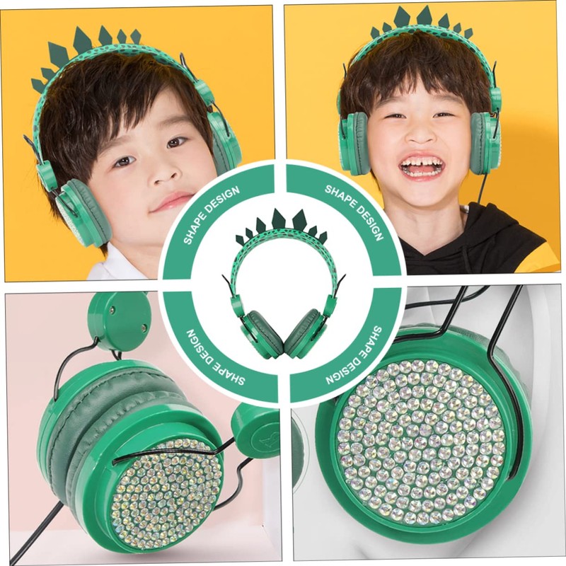 TEHAUX Adorable Dinosaur Rhinestone Headphones with Mic Headset for Boys