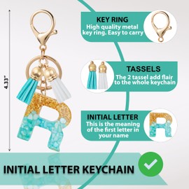 ANHBKAR Alphabet Initial Letter Keychain Cute Resin with 2 PU Tassels, Letter Keychain for Backpack Charms, Initial Keychains for Women, Girls (R, GREEN)