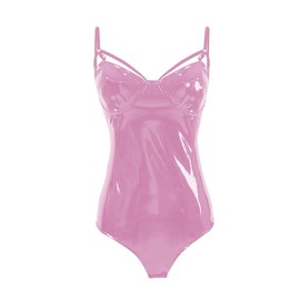 TZMAPU Women's Piece Halter Jumpsuit Faux patent Leather Leotard Bodysuit (Pink, 3X-Large)
