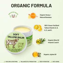 LPETWALK 4.2 oz Whipped Beef Tallow and Honey Balm - Organic Grass Fed Beef Tallow for Face Skin - Beef Tallow Face Cream - Natural Tallow Face Moisturizer - Moisturizer Body Skin Care for All Skin