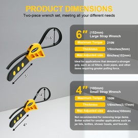 REKCKRUL 2 PCS Heavy-Duty Strap Wrench Set Upgrade – 4" to 6" Diameter Adjustable Oil Filter Wrench, Reinforced Rubber - Jar Opener, Plumbing Tool for Shower Heads, Water Filters, Pipes