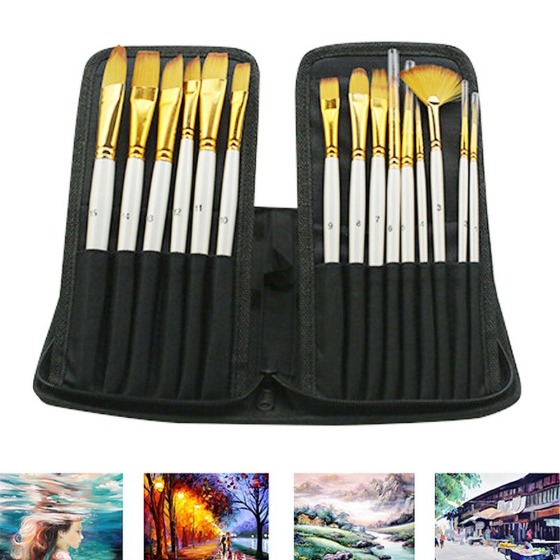 15pcs Paint Brush Set Acrylic Detailed Oil Painting Brushes with