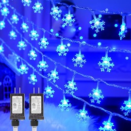 2 Packs Christmas Snowflake String Lights, 43 Ft 100 Led Snowflakes Lights 8 Lighting Modes Timing Plug in Fairy Lights, Waterproof Connectable for Holiday Indoor Outdoor Xmas Decor