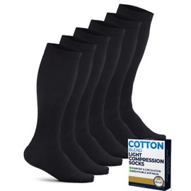 Pembrook - Calcetines de compresión ligeros de algodón para hombre, 3 pares, calcetines de compresión de 8-15 mmHg, alta comodidad a la rodilla y alivio de la fatiga, color negro