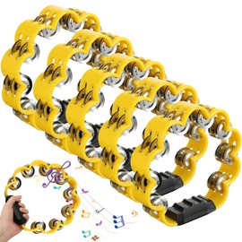 Cindeer 5 Pieces Petal Shaped Tambourine Plastic Percussion Tambourine Music Hand Bells for Musical Rhythm Instrument for Adults School Family Party Supplies(Yellow)