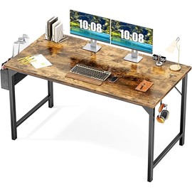 OLIXIS Computer Office Desk, 48 Inch Writing Work Study PC Wood Modern Desk with Storage Bag & Headphone Hook Simple Bedroom for 2 Person Kids Student Table, Rustic Brown