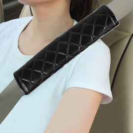 Amooca Car Seat Belt Cover Soft Fiber Leather Cool Seatbelt Shoulder Pad Cushions 2PC for a More Comfortable Driving Universal Fit for Auto and Backpack Black
