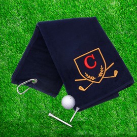 Always Looking Good Golf Towel with Monogrammed Embroidery Initial Letter Luxury Velour 50cm x 40cm Custom Embroidered Golf Towel with Carabiner Clip Gift- Golf Gifts for Men (Navy, C)