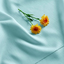 Solino Home Linen Tablecloth for Rectangle Tables 60 x 120 Inch - Classic Hemstitch 100% Pure Linen Aqua Blue Table Cloth - Machine Washable Cloth Tablecloth for Summer