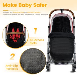 ZONSUSE Foot muff for prams winter, baby foot muff for buggy with hood with drawstring, foot muff pram baby with zip, removable and machine washable, for prams, black 1, Moderno