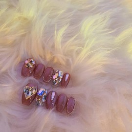 Discount❤Pink Jewel❤Handmade Nail Tips - Long Stiletto / 할인❤핑크쥬얼❤수제네일팁 - 롱 스틸레토