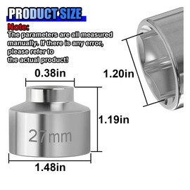 UHANBUT 27mm Car Oil Filter Socket Wrench, 3/8" Drive Filters Cap Wrench Tool with 6-Point Hex Design, Chrome Vanadium Steel Socket Quickly Oil Filter Removal Tool for Most Car Models (27MM)