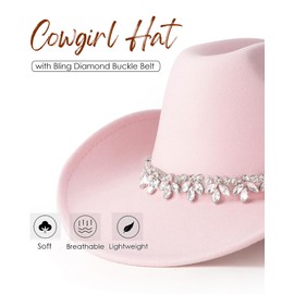 Gossifan Western Cowboy Hat for Women Sparkly Rhinestone Cowgirl Hat,Bride to be Gift-Pink