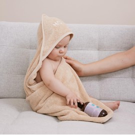 Mabyen Baby Towel with Hood, Hooded Towel, Bath Towel, 100% Organic Cotton, Oeko-Tex Certified, Absorbent and Cuddly Soft, Colour Beige