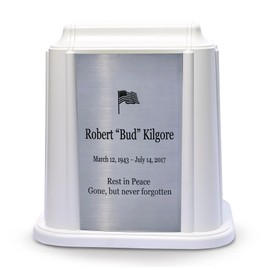 Crowne Vault Castlegard Cremation Niche Urn for Adult Ashes | Fits Crematory Container with Space for Keepsakes | Made in USA (White with Nameplate)