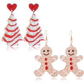 Christmas Tree Earrings for women Christmas Holiday Earrings Colourful Christmas Tree gingerbread Drop Dangle Earrings for Christmas Jewelry for Women Dangling(ChristmasTree/Gingerbread)