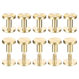 QUARKZMAN Pack of 10 Brass Chicago Screws, 4 x 7 x 10 mm Flower Structure Flat Head Screw Back Binding Nail Rivet Attachment for DIY Leather Crafts Belt Strap