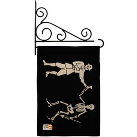 Americana Home & Garden GS140416-DB-03 Skull Black Party Burlap Coastal Pirate Impressions Decorative Vertical 13" x 18.5" Double Sided Flag Set Metal Fansy Wall Bracket Hardware