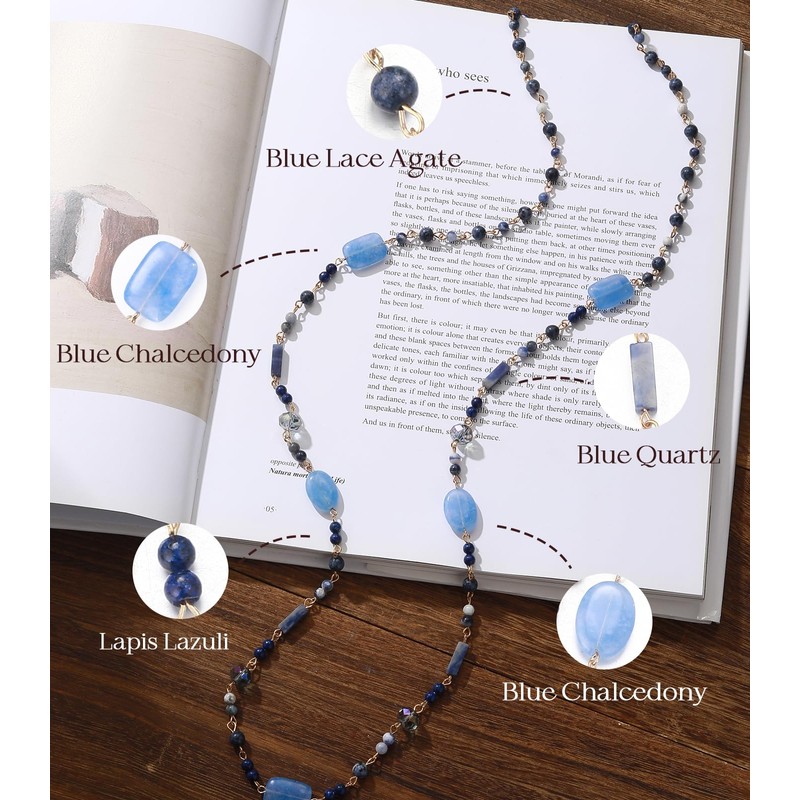 FULU AUTUMN Beaded Long Necklaces for Women Dainty Natural Stone