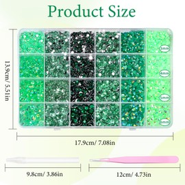 18000 Pcs 3D Green Resin Rhinestones for Crafting, Flatback Jelly Resin Bedazzled Rhinestones for Nails Art, 3-6 mm Crystal Nail Gems for Crafts Nails Eyes Makeup DIY Crafts Supplies