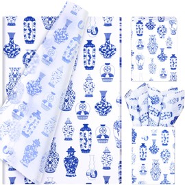 Bolsome 100 Sheets 20 * 14 Inches Chinoiserie Tissue Paper for Gift Wrapping Blue White Porcelain Patterned Tissue Paper for Gift Bags for Wedding Bridal Shower Xmas DIY Craft