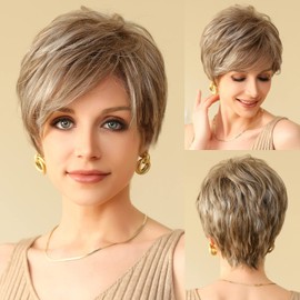 HAIRCUBE Human-hair Like Texture Short Pixie Cut Wigs for Women with Bangs Synthetic Replacement Wigs - #17/101