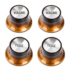 Banworks '60s Style Guitar Control Knobs Metric 18-Spline 2 Tone 2 Volume Knobs Speed Knobs Aluminum Top 6mm (15/64") for Epiphone Les Paul SG Style Electric Guitars 4Pcs JT/XN-03 Amber + Chrome Top