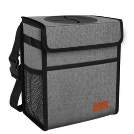 Femuar Car Trash Can Leak Proof Car Trash Bag Waterproof Car Garbage Can with Lid for SUV Front Seat Multipurpose Car Hanging for Headrest Collapsible and Portable with Storage Mesh Pocket, Grey