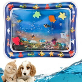 ONRSV Sensory Water Play Mat for Cats, Water Tummy Time Mat, Tummy Time Water Play Mat, Water Sensory Playmat with Fish for Pet Play, Keeping Cats Entertained, Pet Cooling Mat for Summer