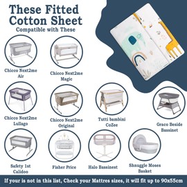 Lilly B. Organic Cotton GOTS, 2 Moses Basket Sheets, Compatible Next2me, Snuzpod and All Bedside Cribs, Bassinets up to 90x55cm Pack of 2 Sheets (Jungle)