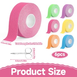 Pack of 6 Face Lifting Tape, 2.5 cm x 5 m Face Tape Against Wrinkles, Colourful Anti-Wrinkle Plasters, Multifunctional Myofascial Face Tightening Tape with 1 Scissors for Firming the Skin (6 Colours)