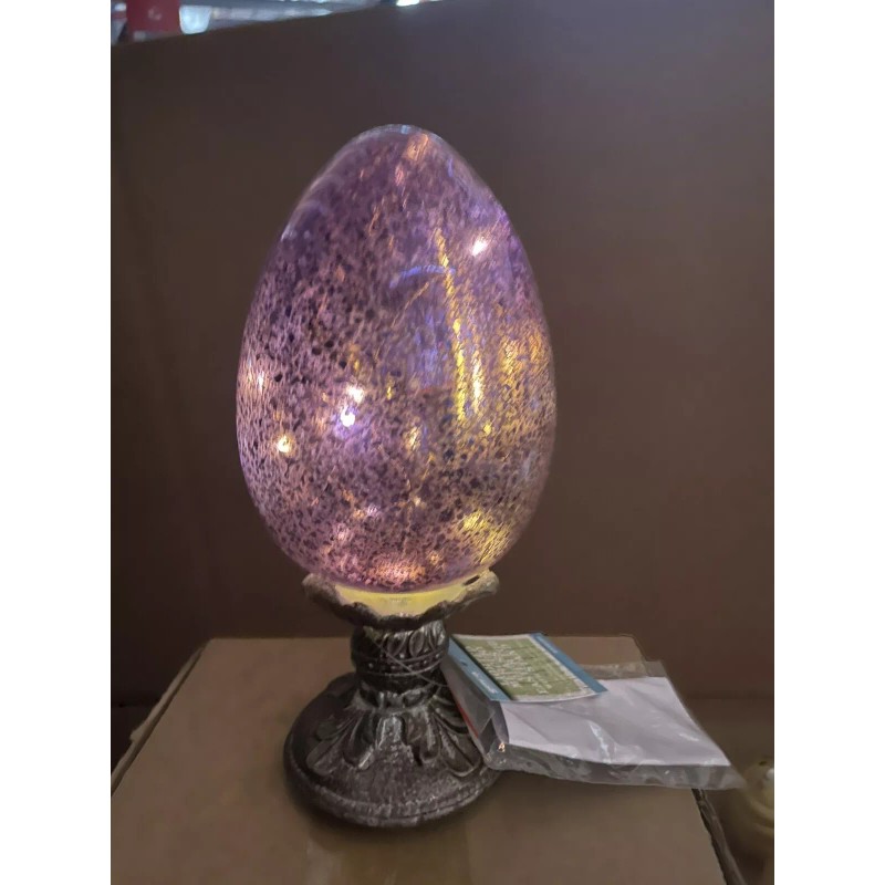 Gerson Lighted Mercury Glass Easter Egg w/ Stand (Purple)