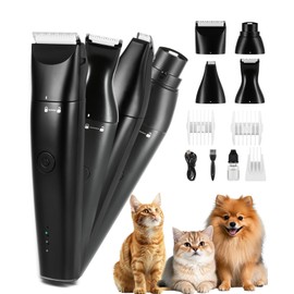 Cussity 4 in 1 Dog Clippers for Grooming Paw Trimmer, USB-C Rechargeable Dog Grooming Clipper Kit Nail Ginder with Two Speeds, Cordless Pet Cat Trimmer Shavers for Thick Hairs for Poodle, Small Pets