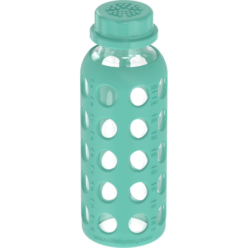 Lifefactory 9-Ounce Glass Water Bottle with Flat Cap and Silicone