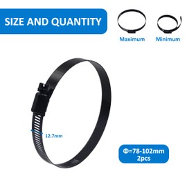 BESTYCHAO 2pcs 4 Inch Black Hose Clamp Stainless Steel Worm Gear Hose Clamp Adjustable 78-102mm Duct Clamps for Pipe, Plumbing and Tube (Black)