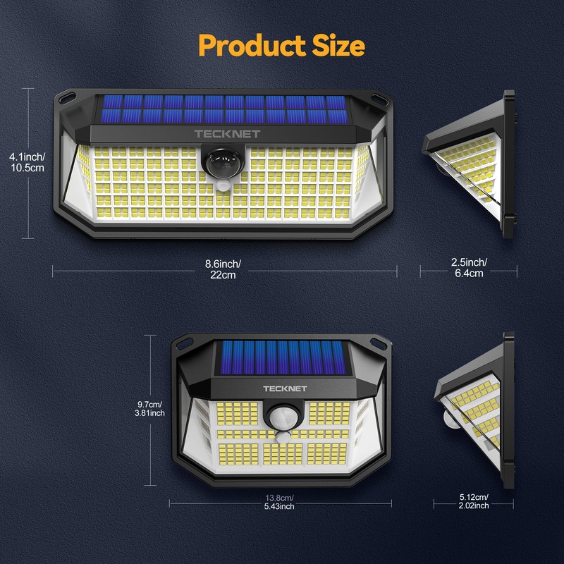 TECKNET Super Bright Solar Lights Outdoor 3 Pack, 2×231 LED