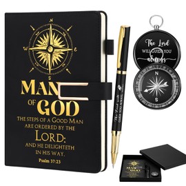Fuyoooo 4 Pcs Baptism Gifts for Men Pastor Gifts Includes Man of God Pastor Leather Journal Notebook Christian Pen Religious Compass with Presentation Box Dad Priests Ministers Gifts(Black)